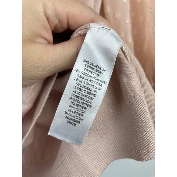 Adrianna Papell Pink Blouse w/ Sheer Polka Dot Sleeves - Size Small - Picture 5 of 6